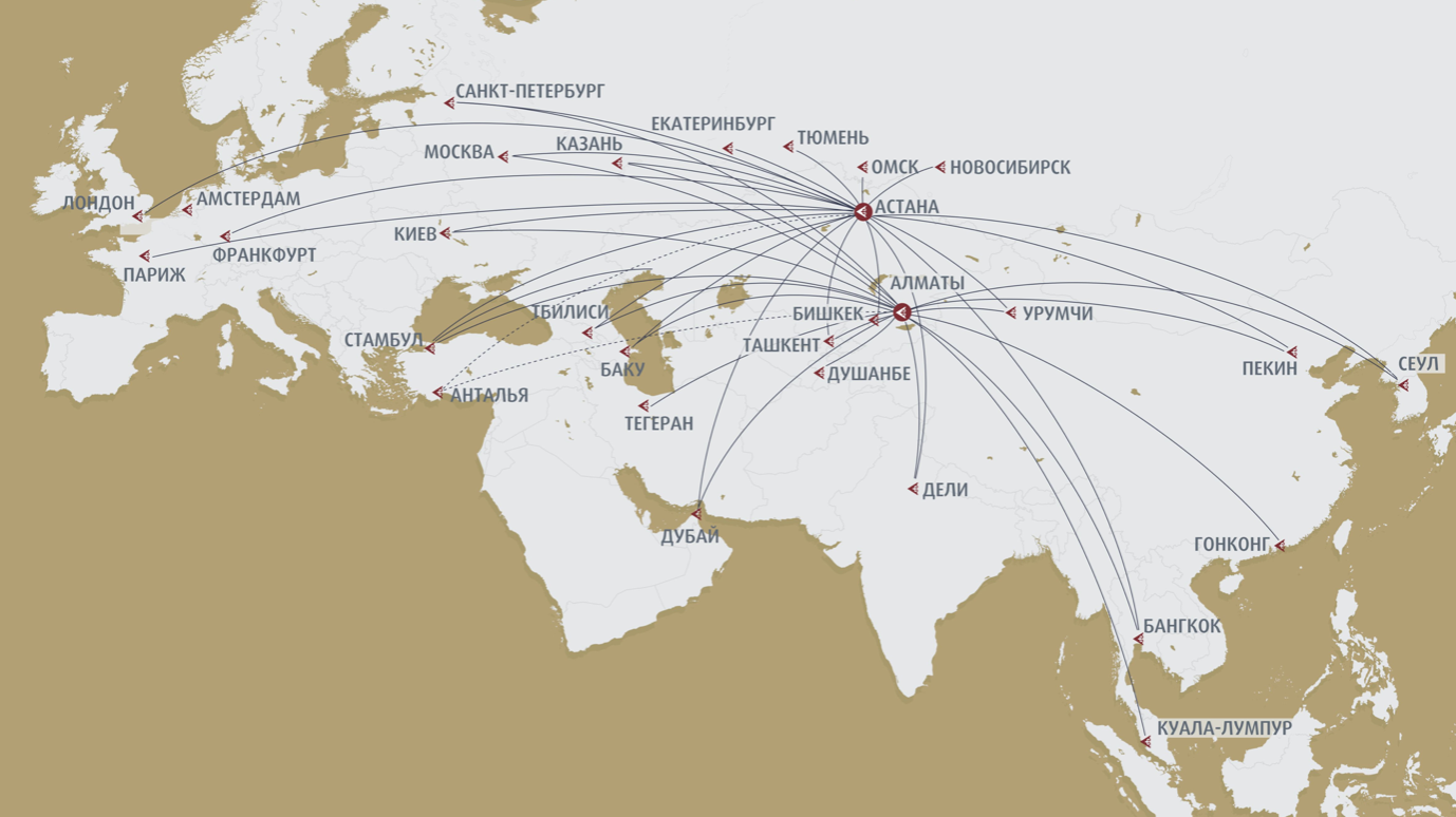 Карта маршрутов air astana