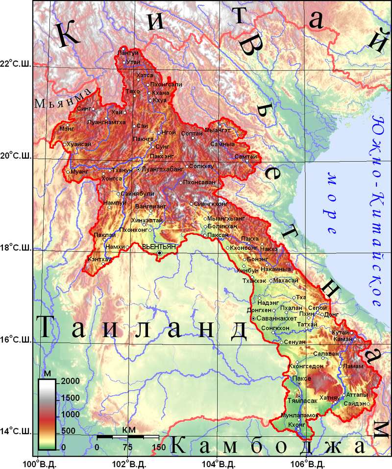 Карта лаоса на русском языке с городами подробная